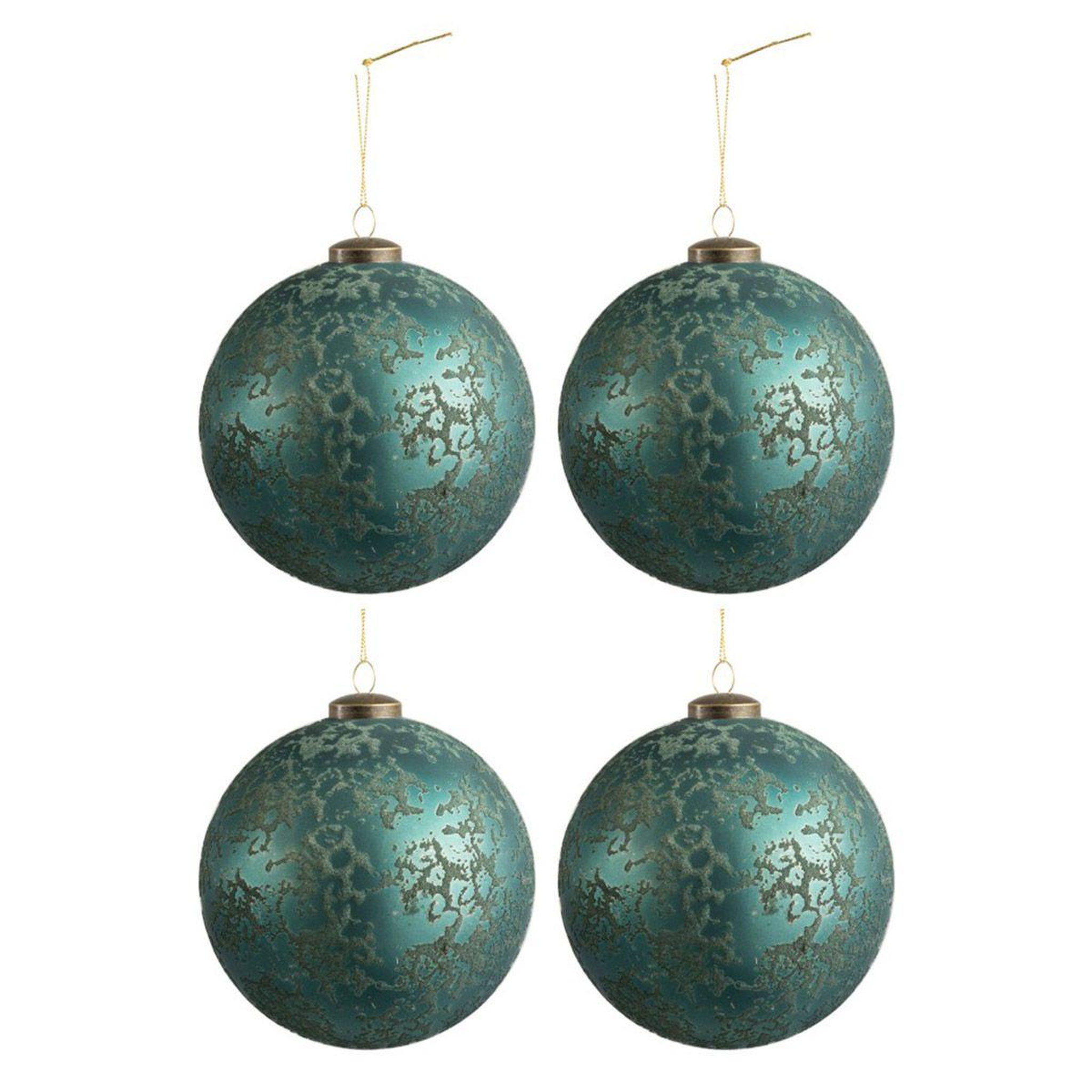 J-LINE Lot de 4 boules de noël  antique azur  14cm bleu