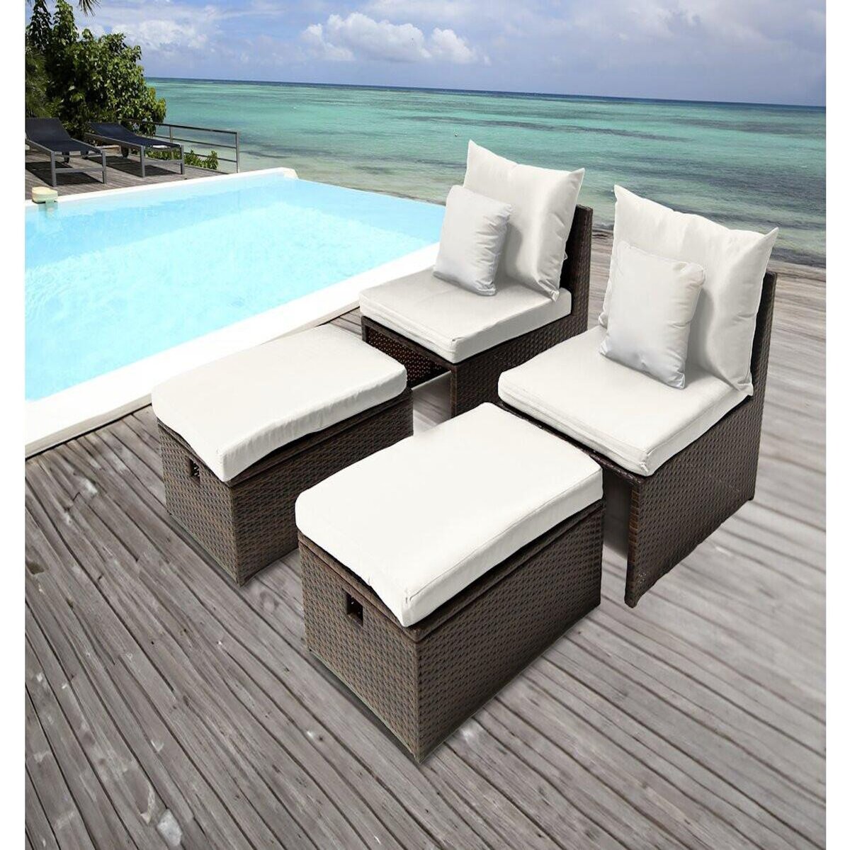 Habitat et Jardin Lot de 2 fauteuils de jardin avec repose pieds et coffre  Farel - Beige/Marron