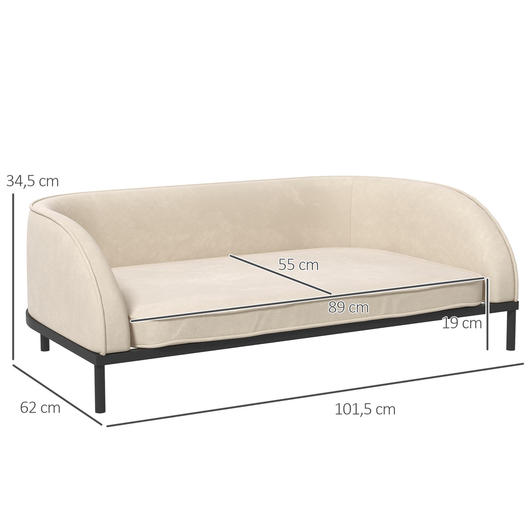 Voir la diapositive 3 : PAWHUT Canapé chien lit pour chien chat design contemporain dim. 101L x 62P x 34H cm coussin moelleux velours beige