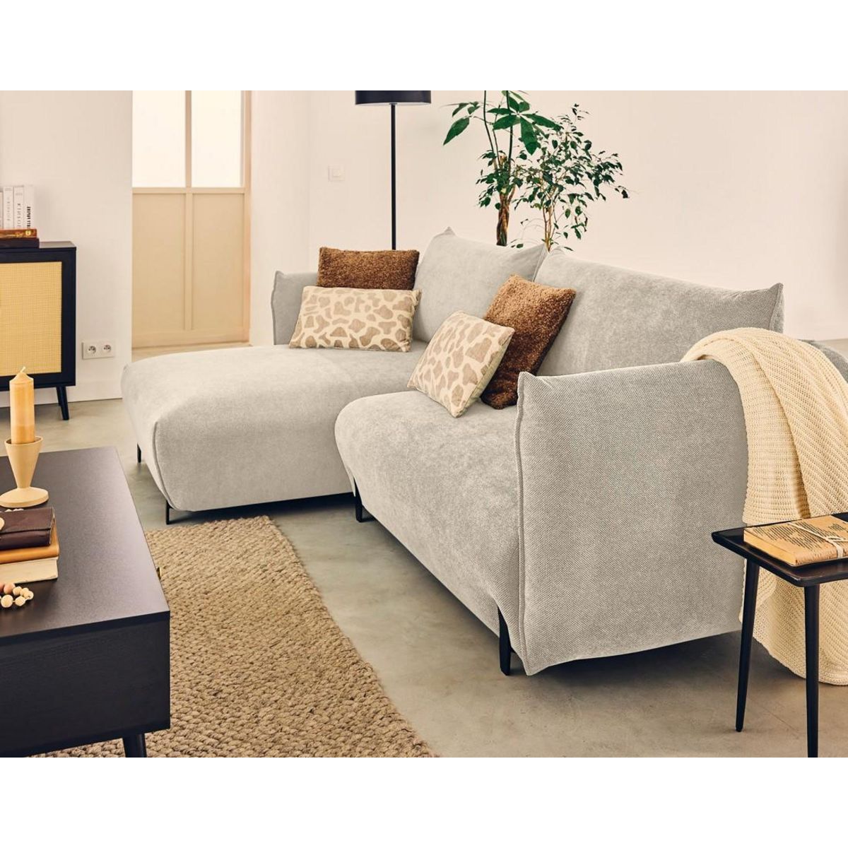 LISA DESIGN Gianni - canapé d'angle gauche 4 places convertible avec coffre en tissu