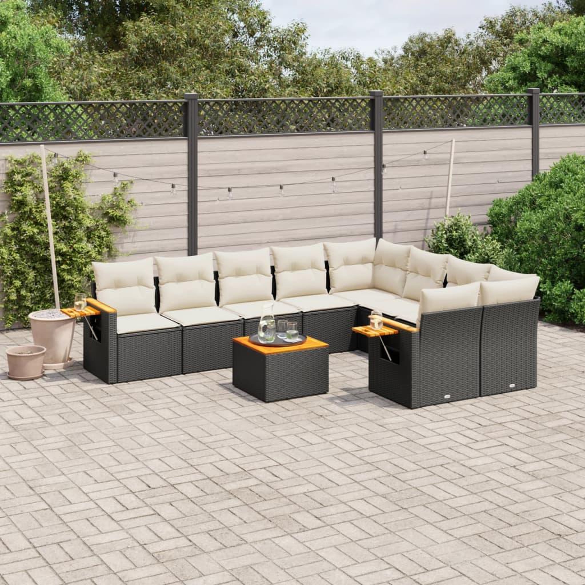 VIDAXL Salon de jardin 10 pcs avec coussins noir resine tressee