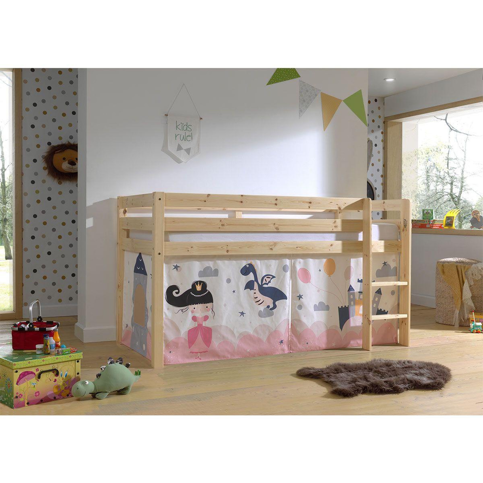 Voir la diapositive 2 : Paris Prix Lit enfant surélevé  pino princesse sophie  90x200cm naturel