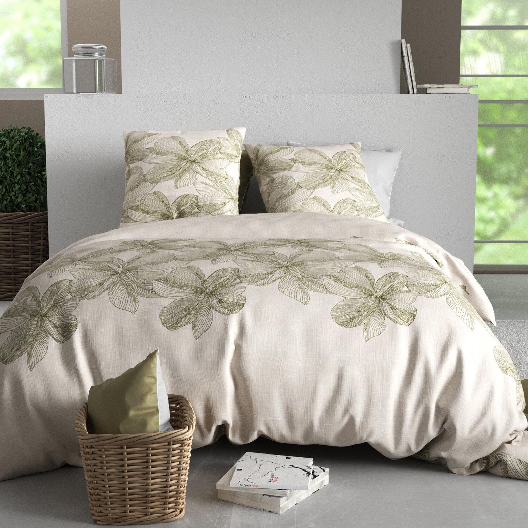 ATELIER DU COTON Parure housse de couette imprimée 100% coton 57fils mila. Coloris disponibles : Beige