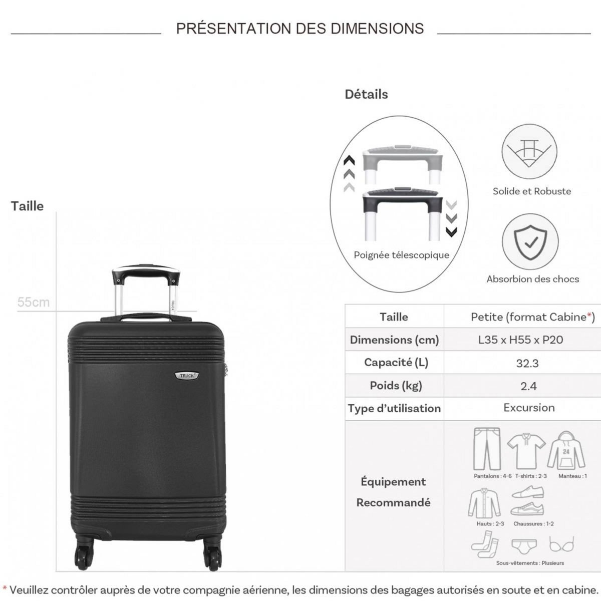 TRUCK Valise cabine passe-partout rigide 55cm