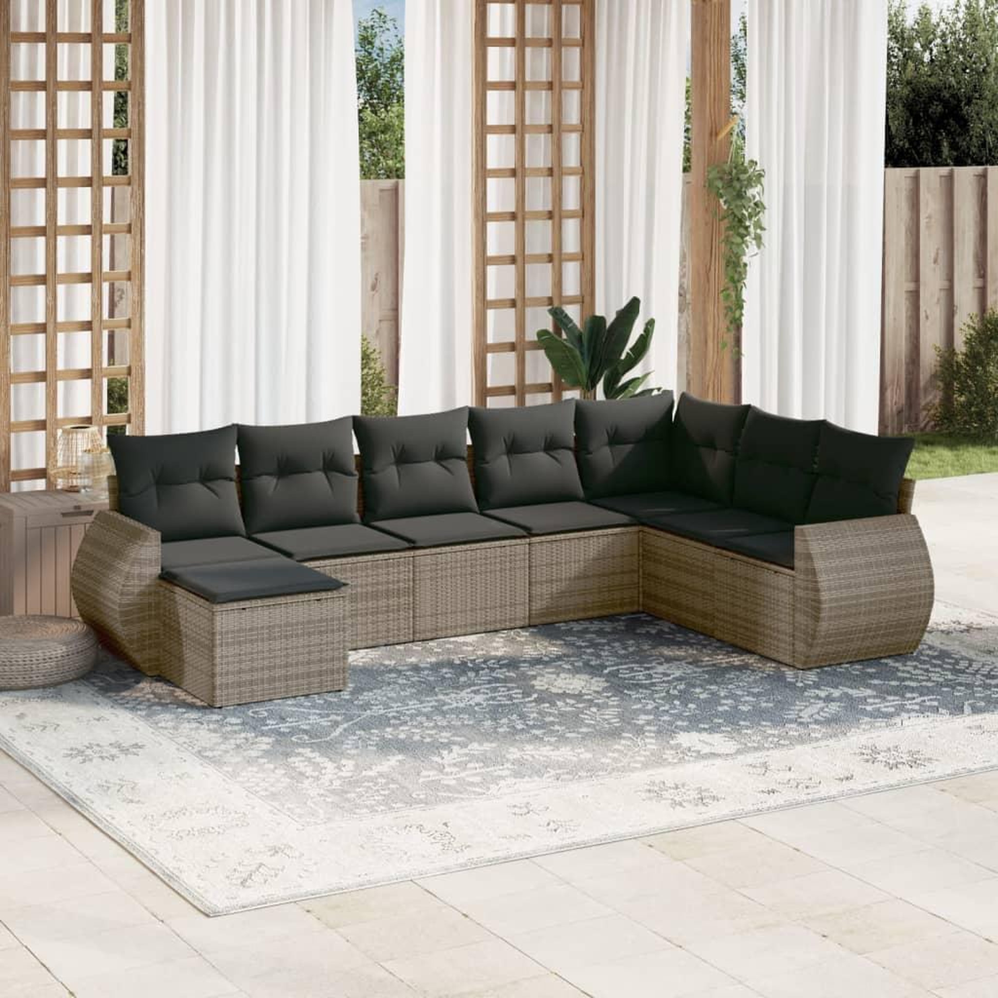 VIDAXL Salon de jardin 8 pcs avec coussins gris resine tressee