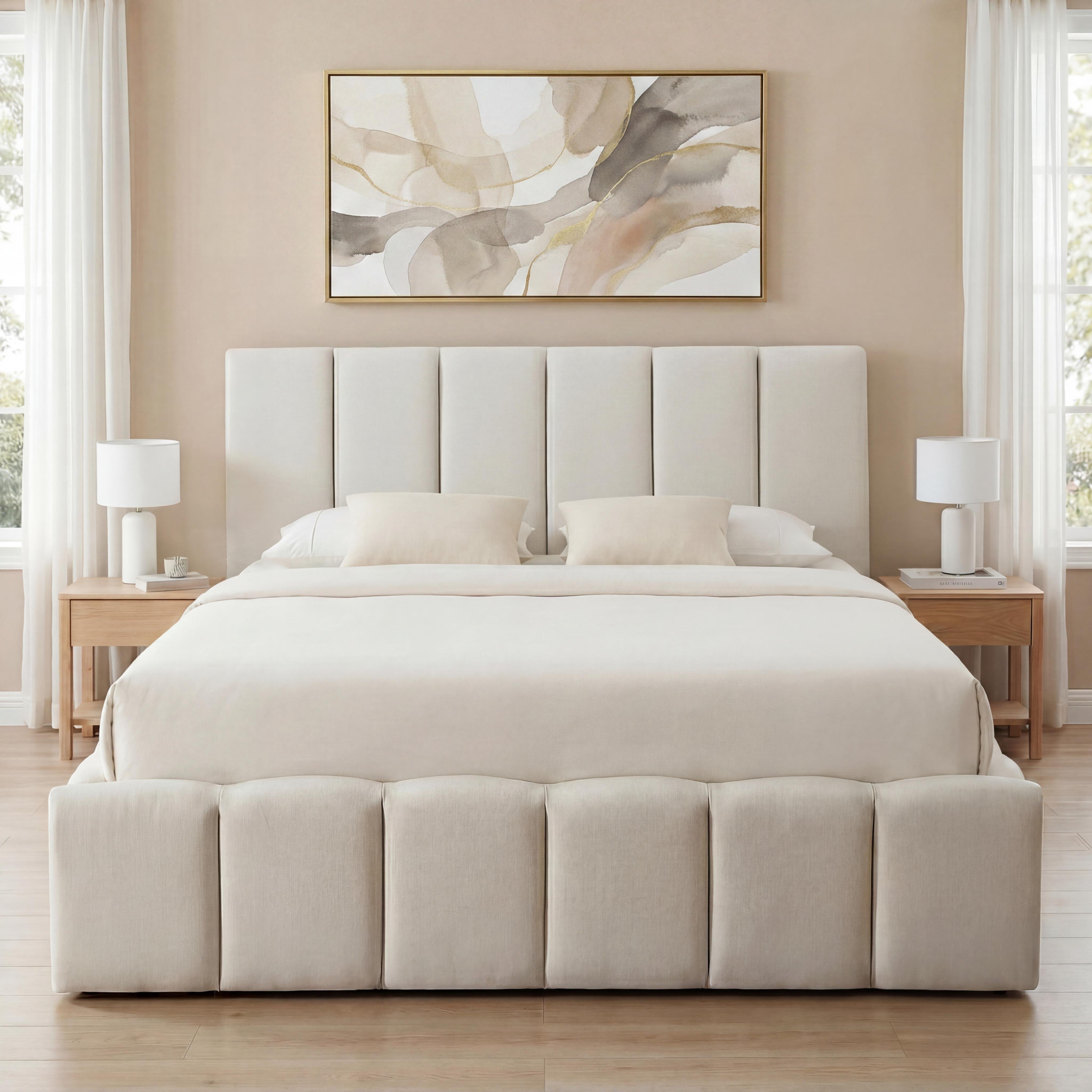 Voir la diapositive 5 : BELLECOUR Bellecour literie | lit coffre beige madeleine 2 places