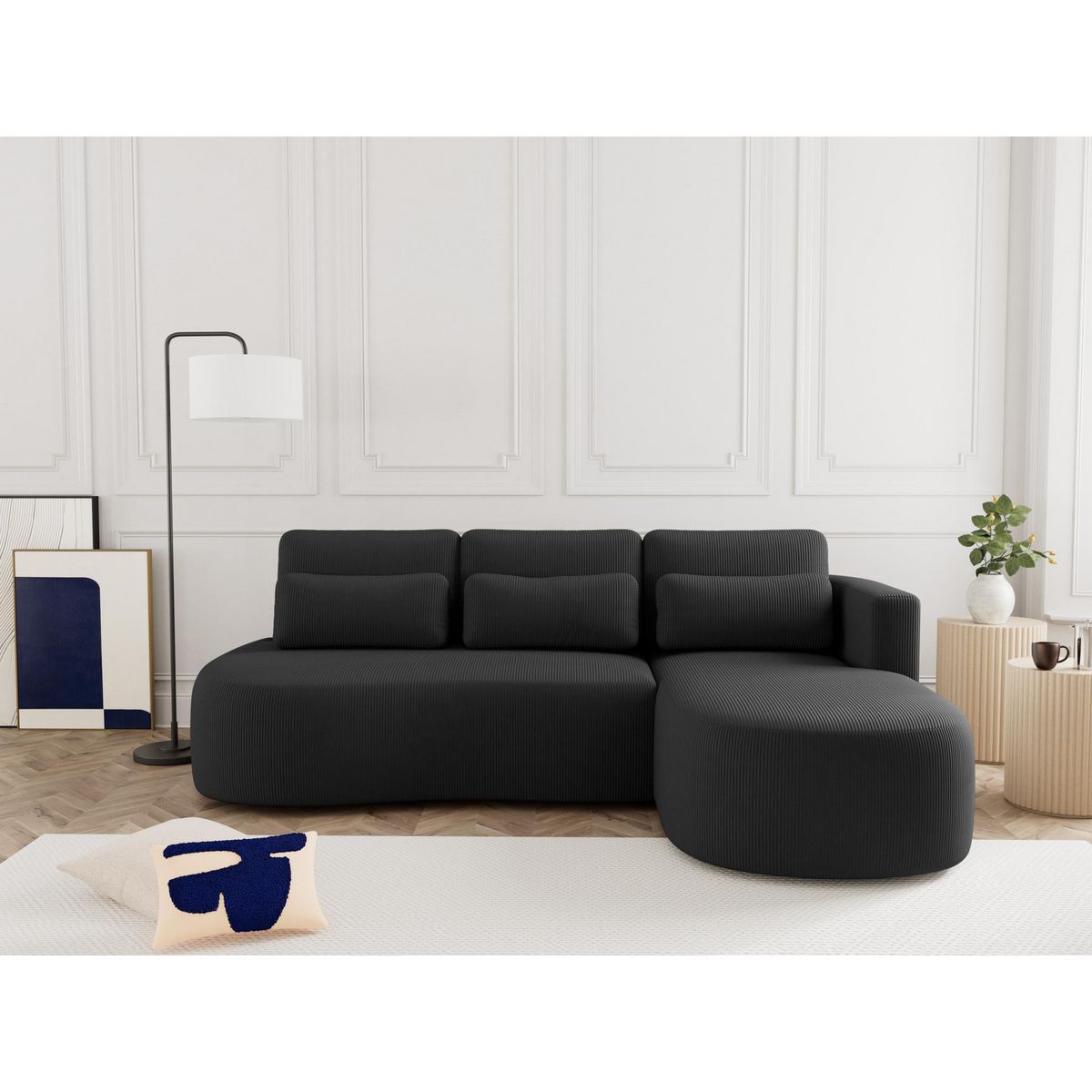 LISA DESIGN Mahina - canapé d'angle droit 4 places convertible avec coffre en velours côtelé