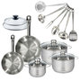 Voir la diapositive 1 : Fackelmann Set 2 poêles 20 et 24 cm en inox et couvercles, 3 faitouts inox 16, 20 et 24 cm et 6 ustensiles inox Fackelmann Eterna