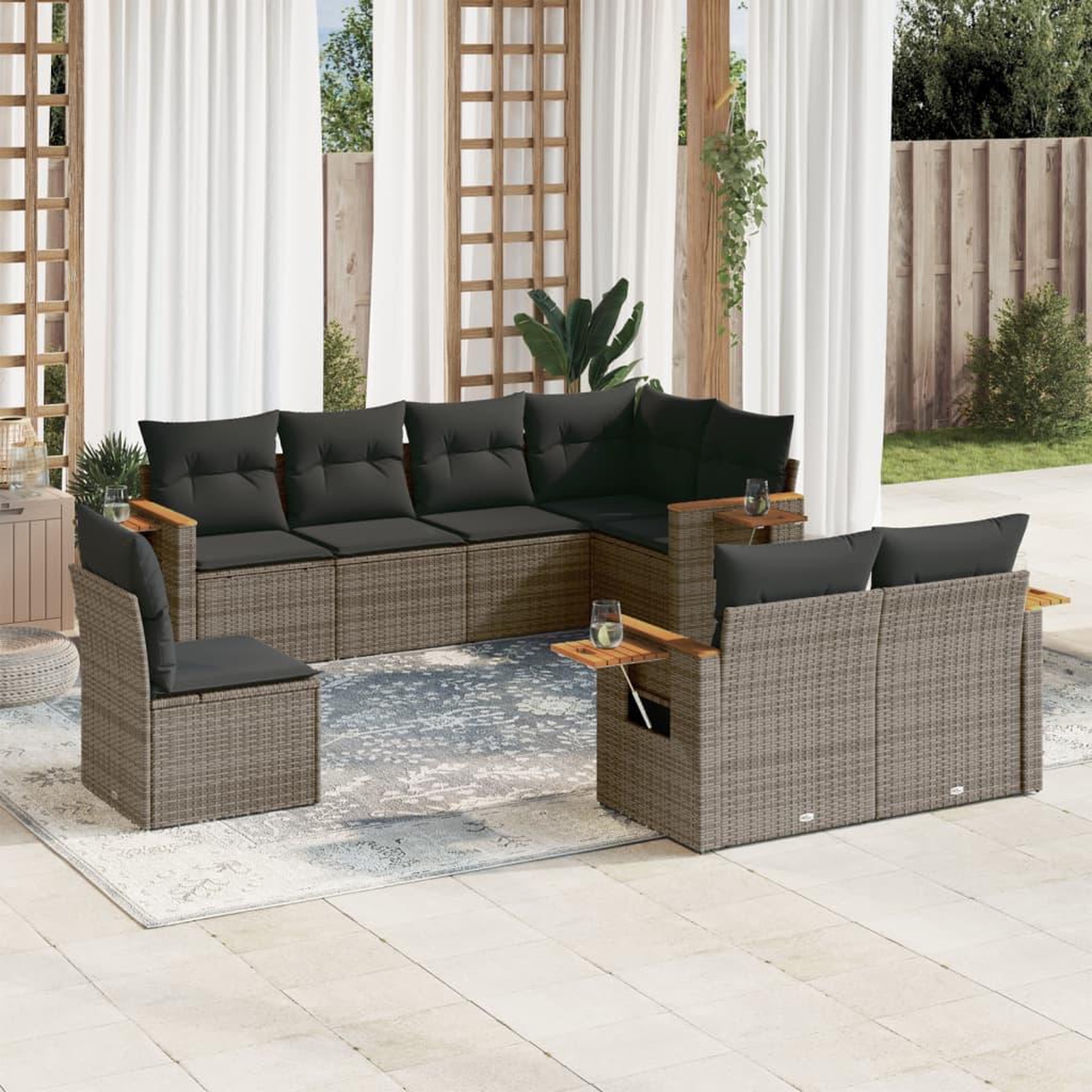 VIDAXL Salon de jardin 8 pcs avec coussins gris resine tressee