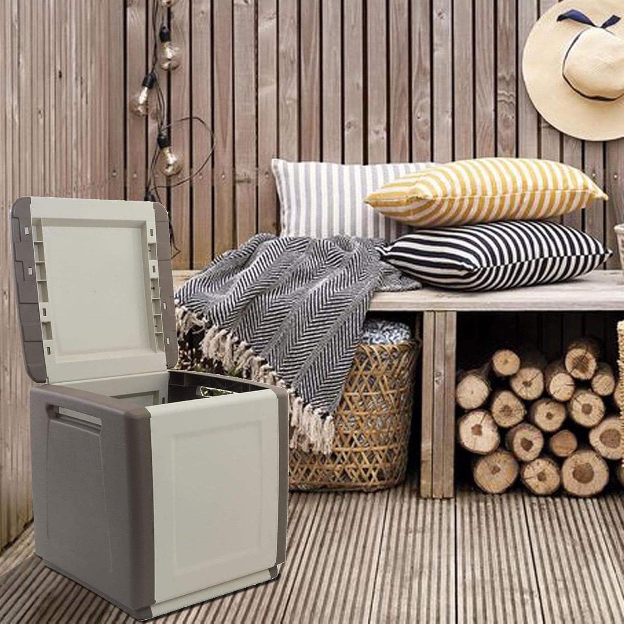 Voir la diapositive 5 : INTEC Coffre de rangement 130L Beige/Taupe 54 x 53 x H57cm Poignées de transport polypropylène INTEC