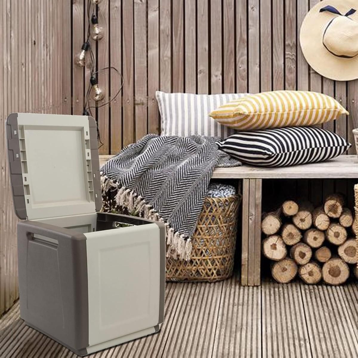 INTEC Coffre de rangement 130L Beige/Taupe 54 x 53 x H57cm Poignées de transport polypropylène INTEC