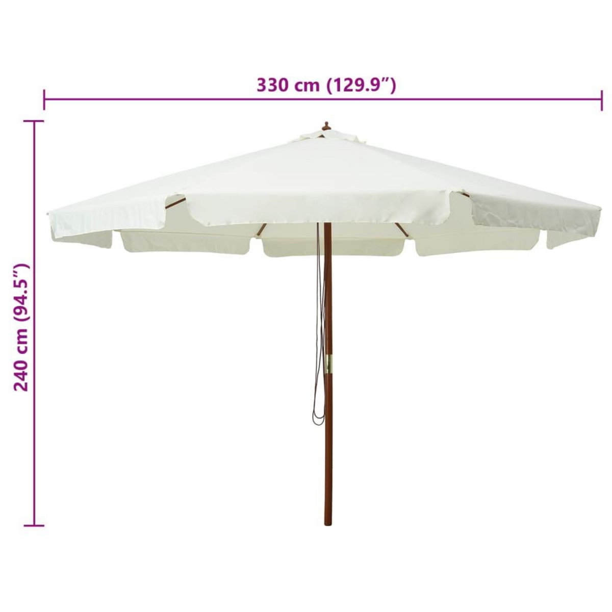 VIDAXL Parasol d'exterieur avec mat en bois 330 cm blanc sable