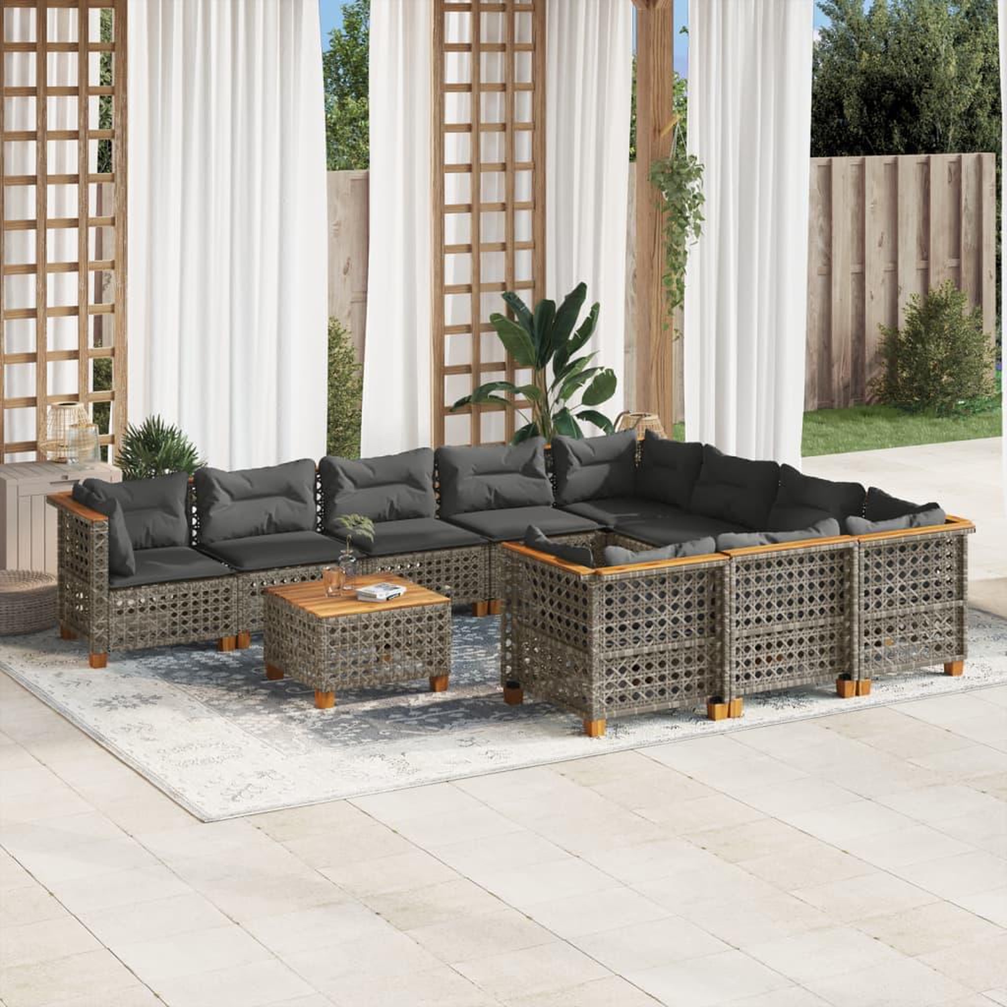 VIDAXL Salon de jardin 11 pcs avec coussins gris resine tressee