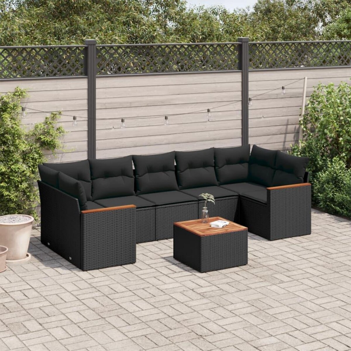 VIDAXL Salon de jardin 8 pcs avec coussins noir resine tressee