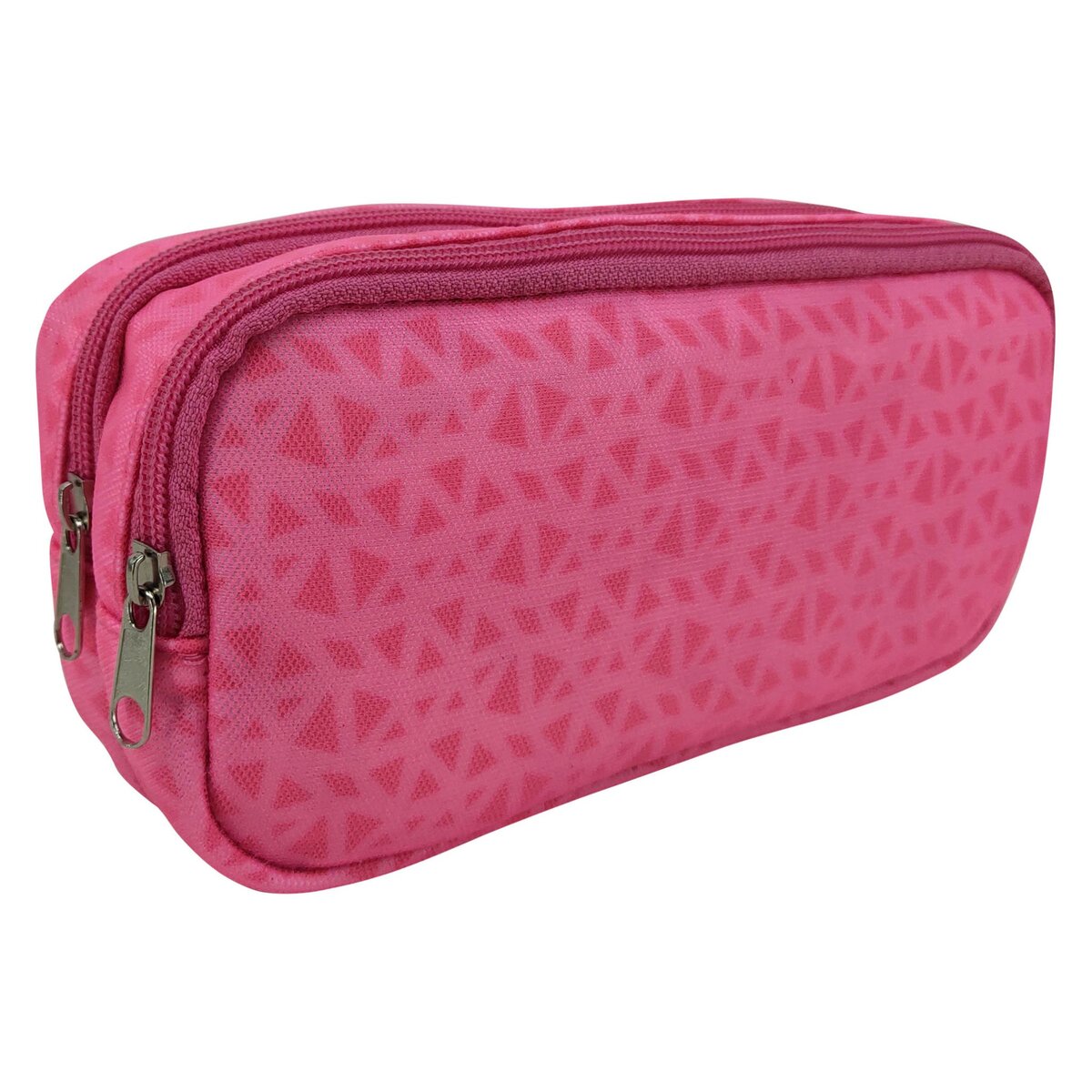 Trousse scolaire rectangulaire double compartiment polyester rose