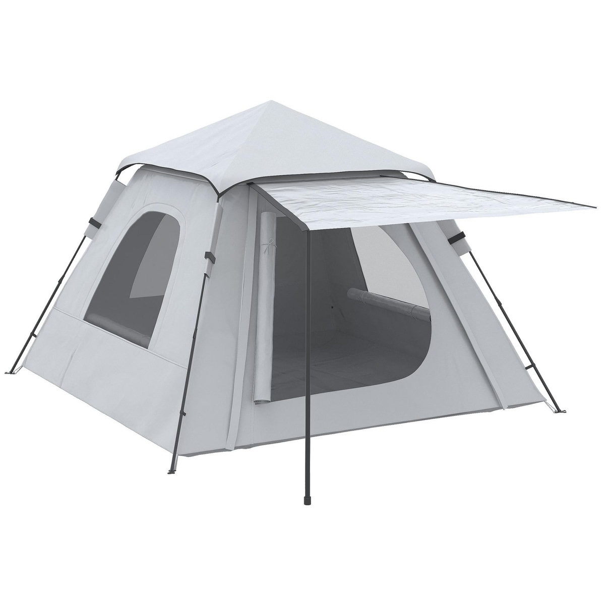 OUTSUNNY Tente de camping automatique pop up 2-3 pers. - porche, sac de transport - dim. 210L x 210l x 150H cm - gris clair