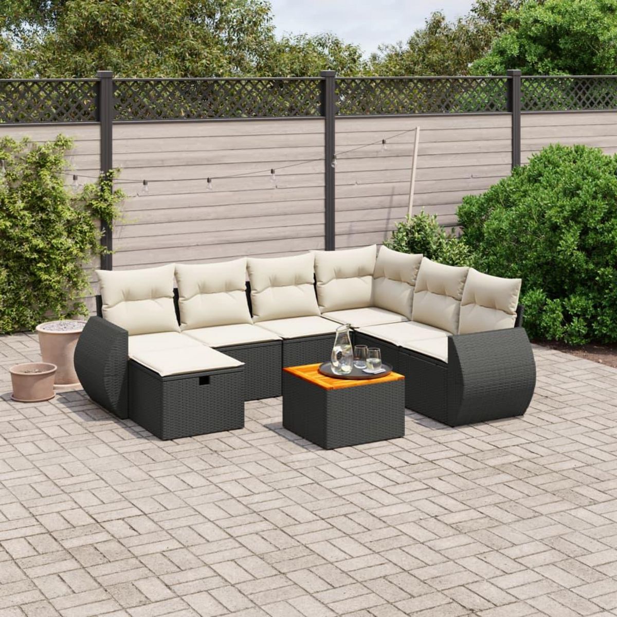 VIDAXL Salon de jardin 8 pcs avec coussins noir resine tressee