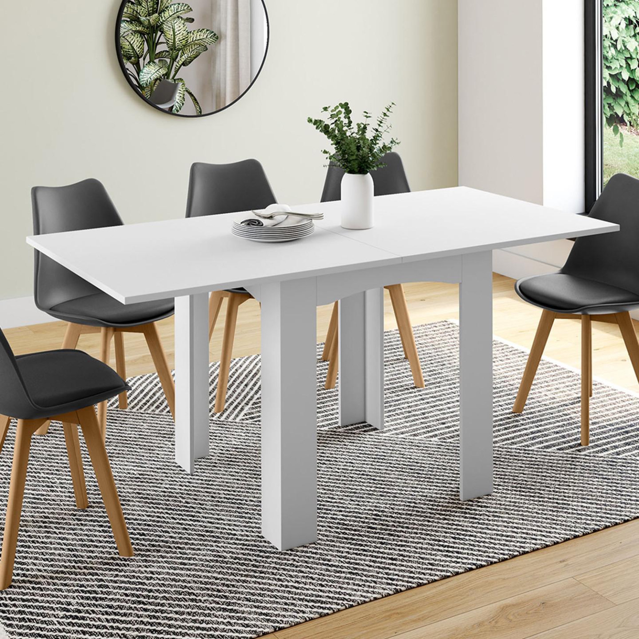 Voir la diapositive 2 : ID MARKET Table à manger extensible rectangle dona 4-8 personnes blanche 80-160 cm