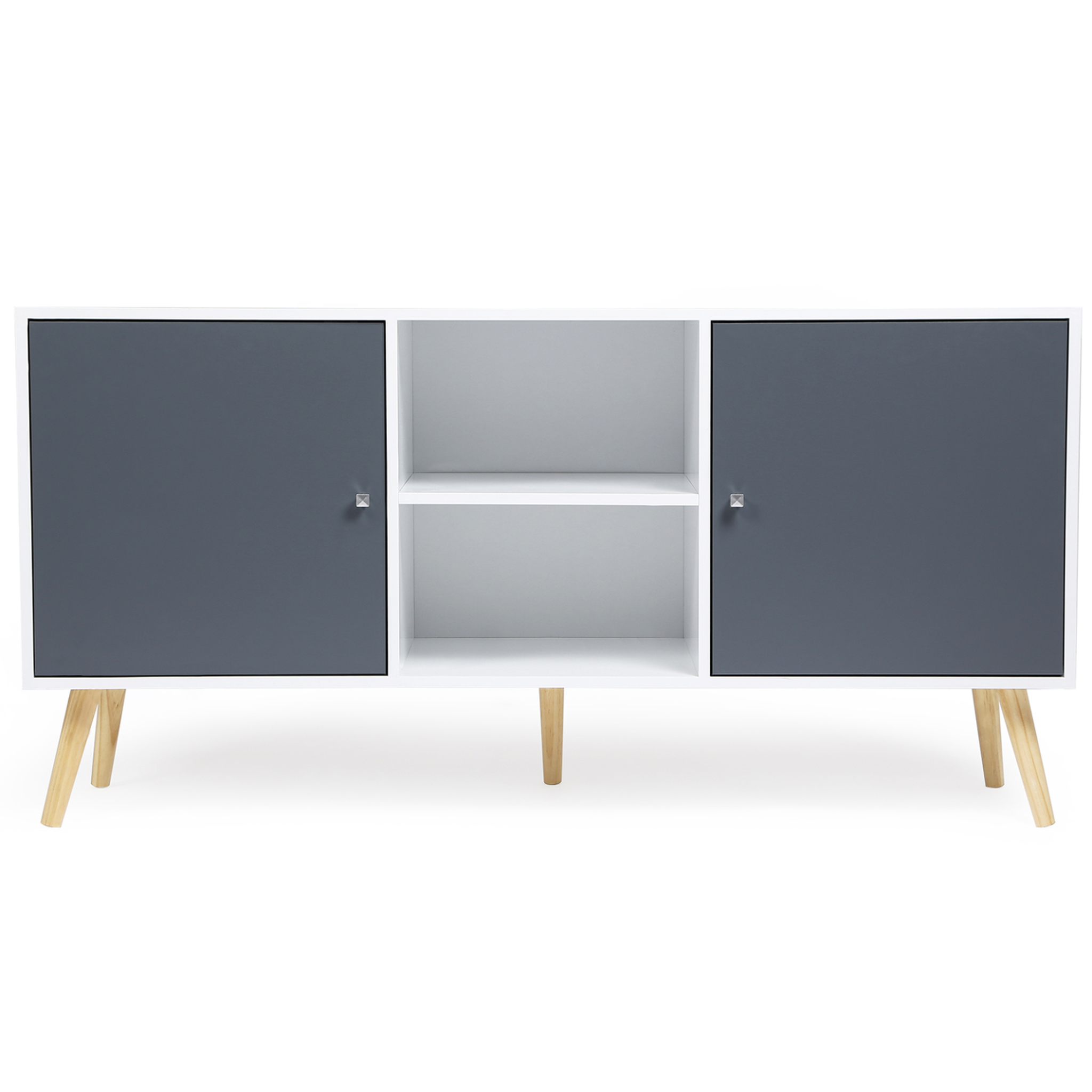Voir la diapositive 5 : ID MARKET Buffet bas scandinave 140 cm effie 2 portes bois blanc et gris