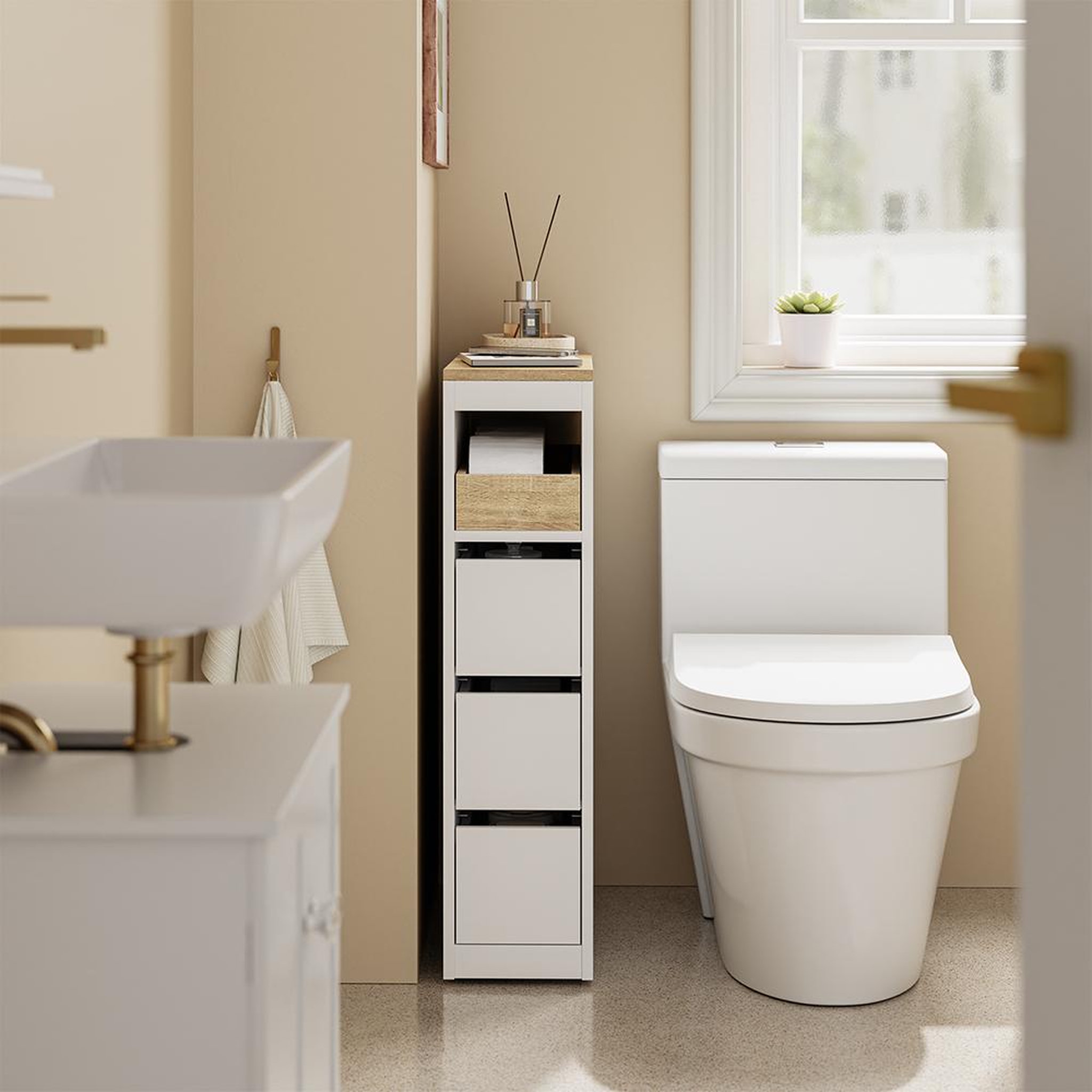 Voir la diapositive 5 : SOBUY SoBuy - Meuble bas de salle de bain à 4 tiroirs - Blanc - 60x20x82cm - Nordique - BZR54-K-W