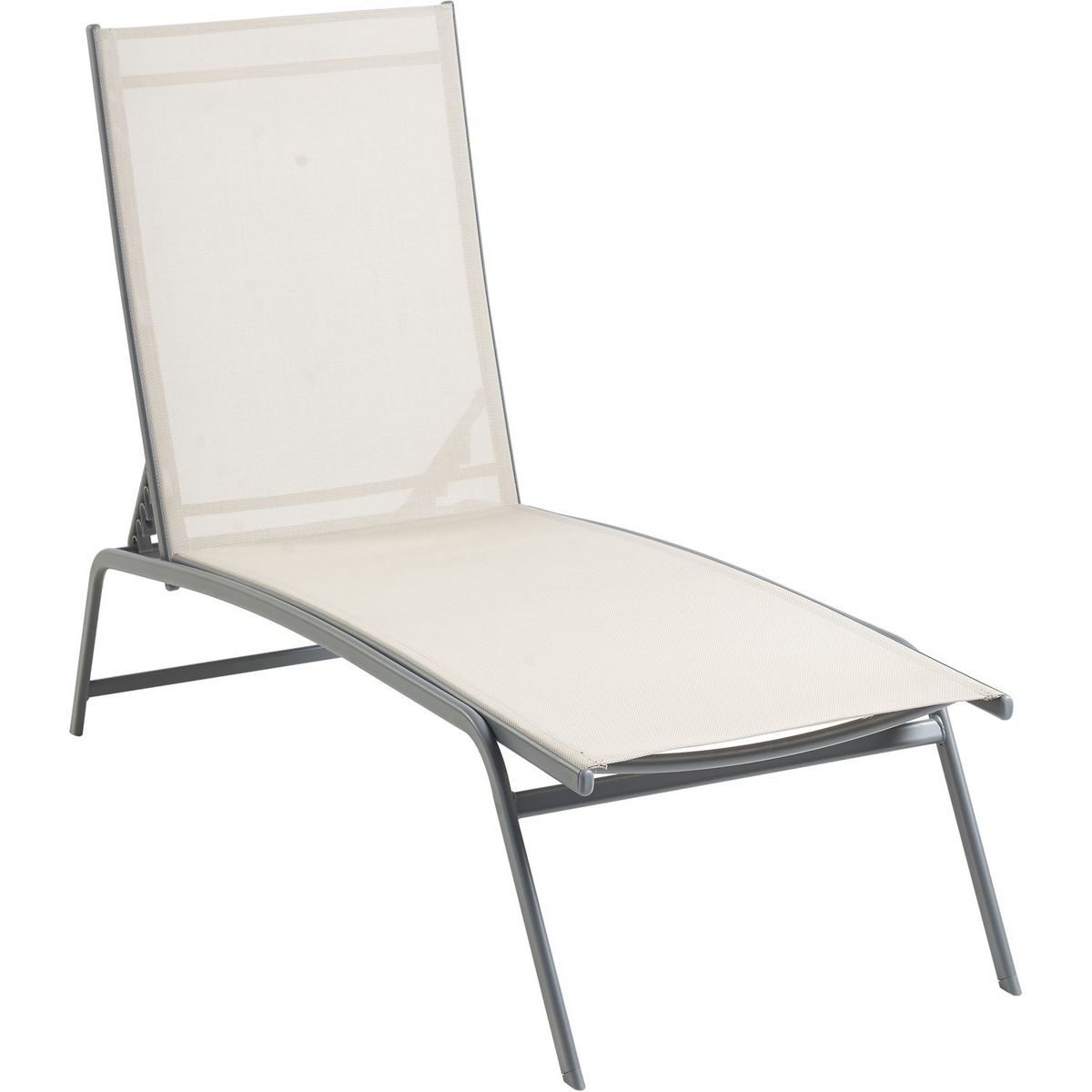 GARDENSTAR Bain de soleil 4 positions acier textilène blanc gris TULA