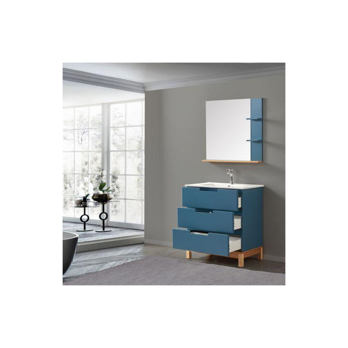 WILSA Ensemble de salle de bain bleu 80 cm