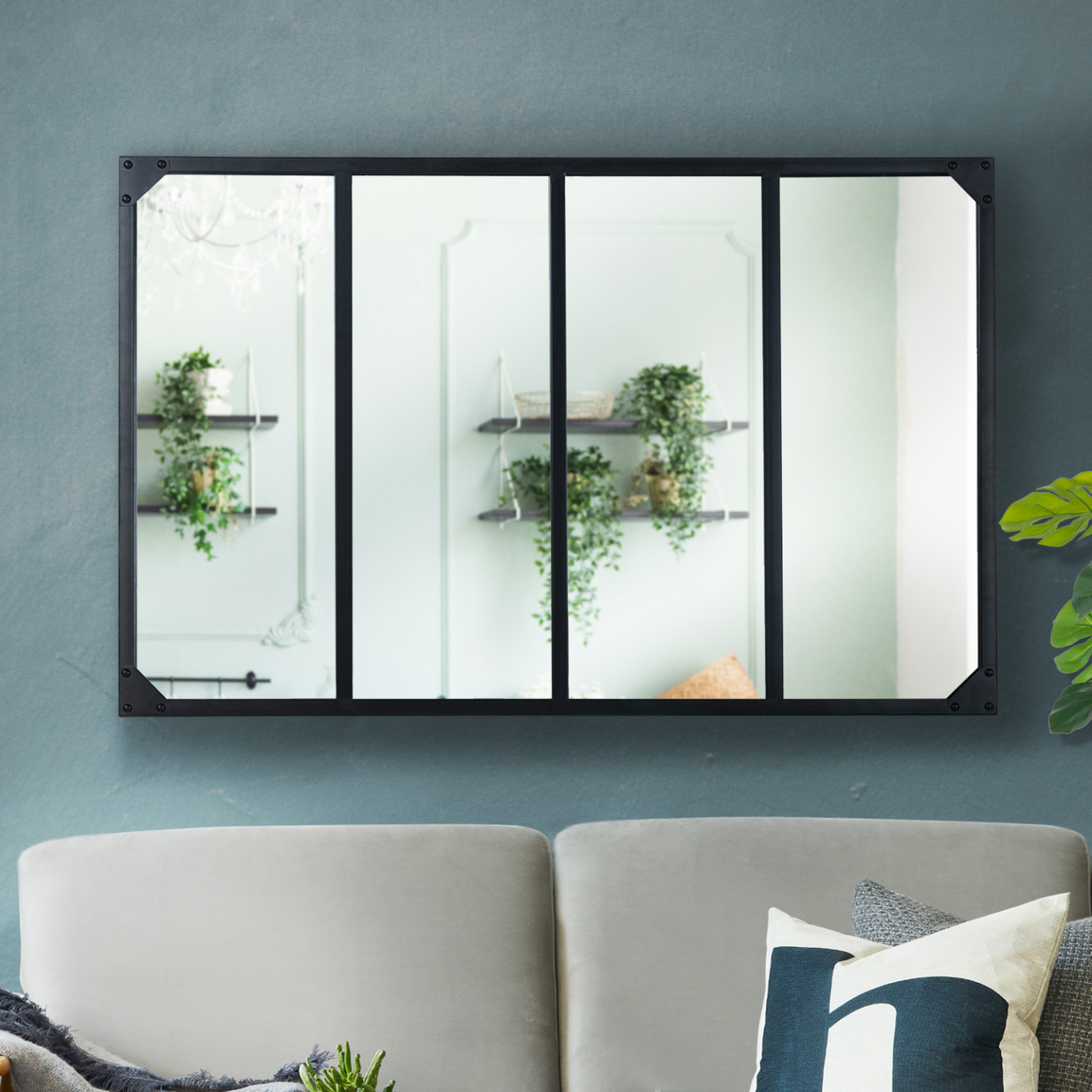 Voir la diapositive 2 : ID MARKET Miroir verrière 4 bandes design industriel 110x70 cm