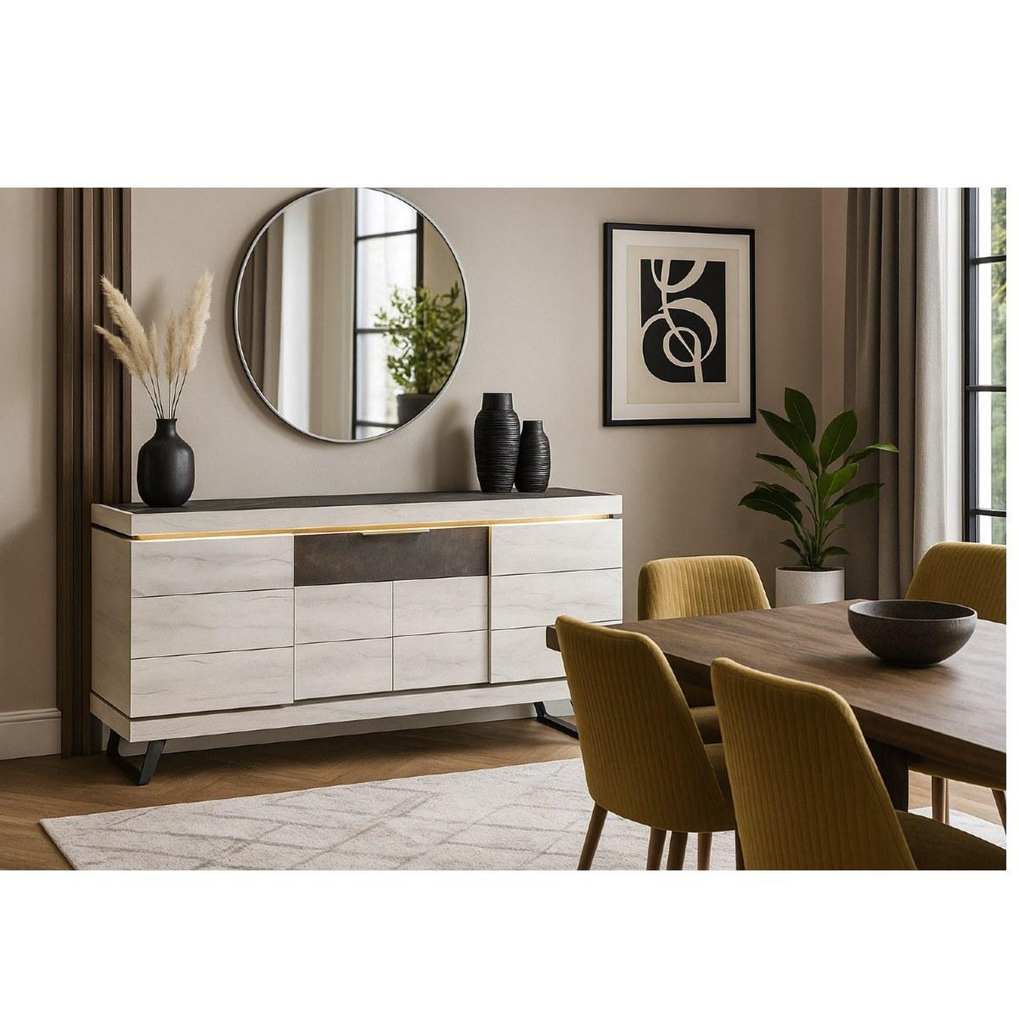 Voir la diapositive 3 : JLC KREATION Buffet contemporain chêne blanchi 4 portes 225cm gilda