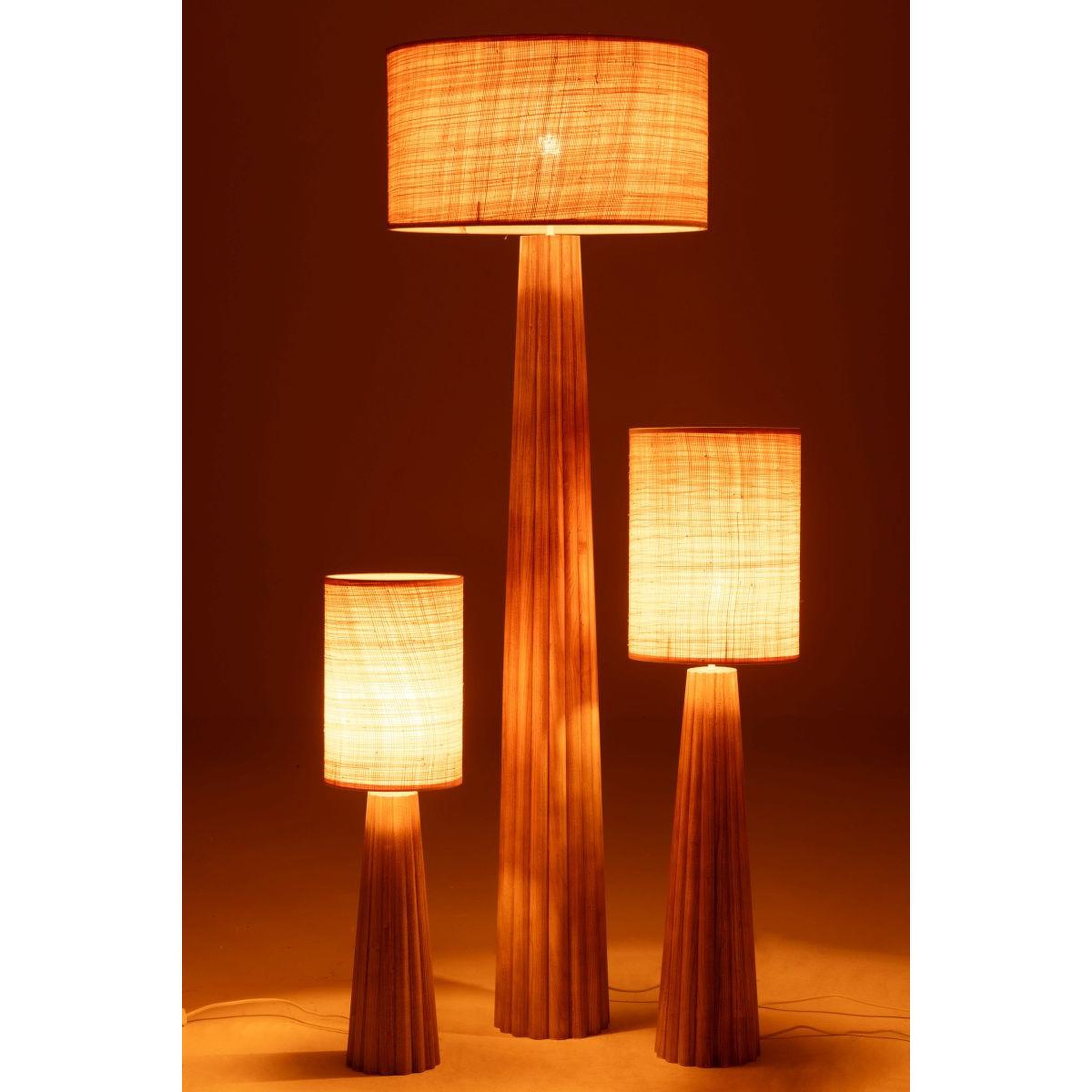 Voir la diapositive 6 : J-LINE Lampe à poser parapluie en bois  ailanthus  100cm naturel