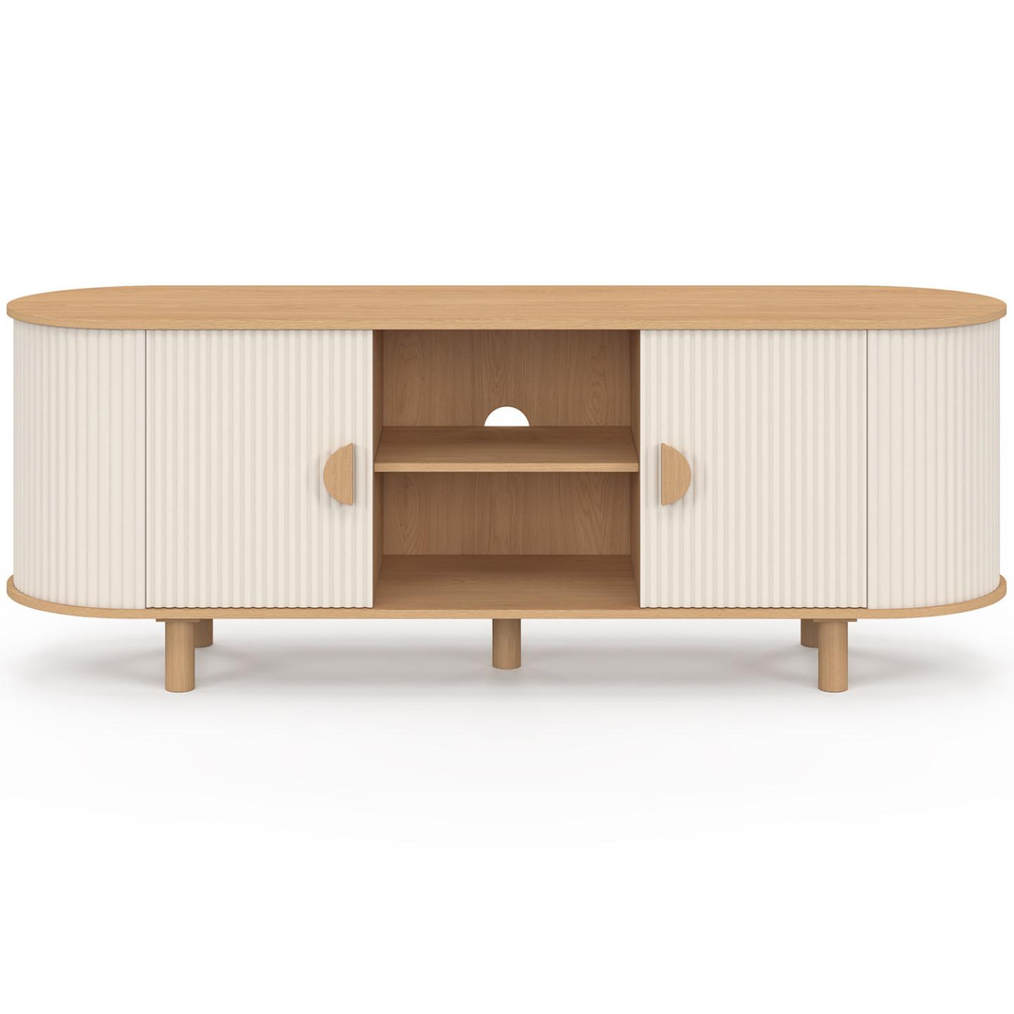 Voir la diapositive 3 : ID MARKET Meuble tv 140 cm kanel 2 portes effet cannelé beige et bois