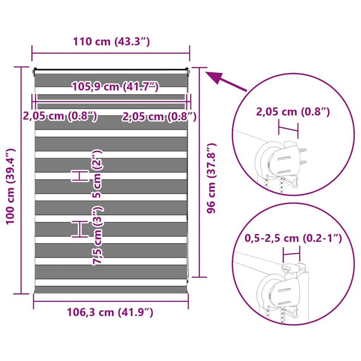 VIDAXL Store zebre gris clair largeur du tissu 105,9 cm polyester