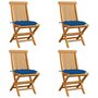 VIDAXL Chaises de jardin avec coussins bleu 4 pcs Bois de teck massif