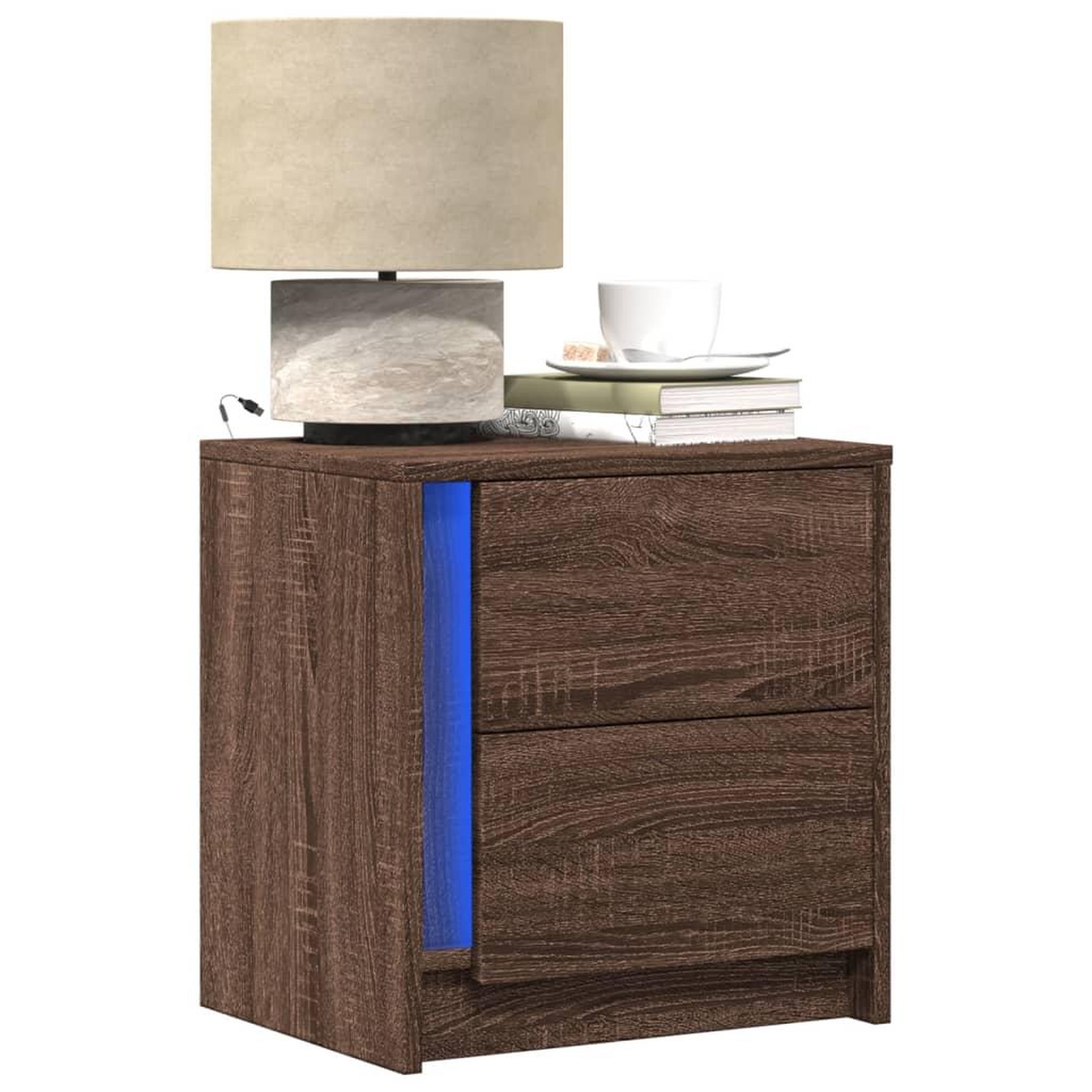 Voir la diapositive 1 : VIDAXL Armoires de chevet et lumieres LED 2 pcs chene marron