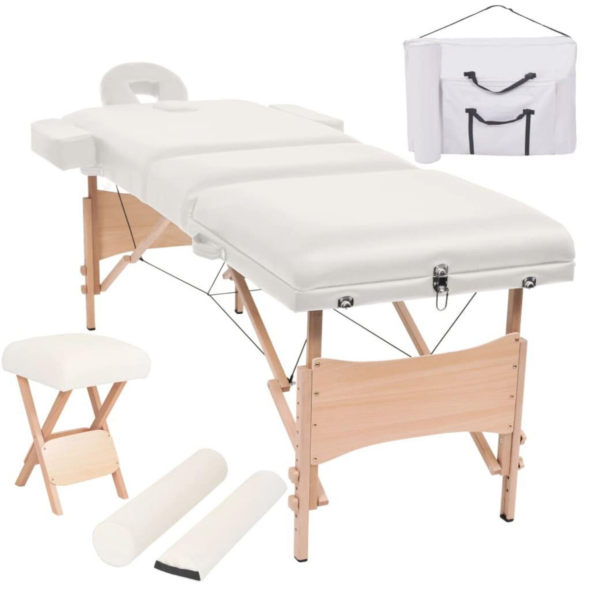 VIDAXL Table de massage pliable et tabouret 10 cm d'epaisseur Blanc
