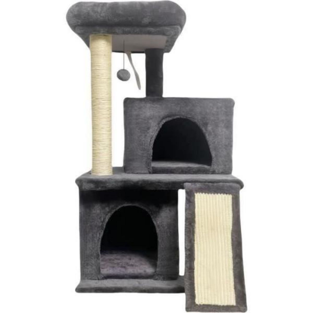 MARKET24 FLOPI Arbre a chat gris foncé- 44,5 x 48 x 86 cm - Gris foncé - 1 plateforme, 1 balle de jeu, 2 niches, 1 rampe