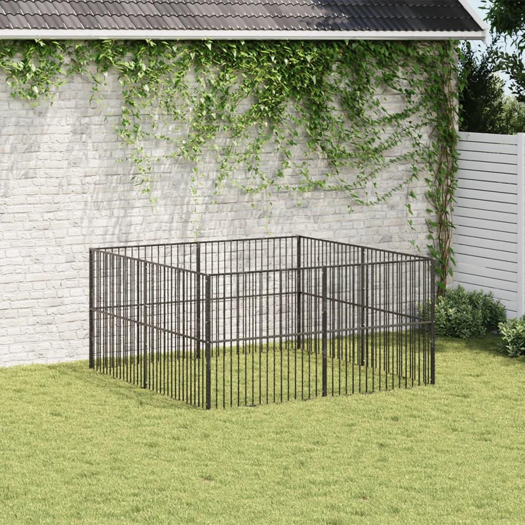 Voir la diapositive 3 : VIDAXL Parc pour chien 8 panneaux noir acier galvanise