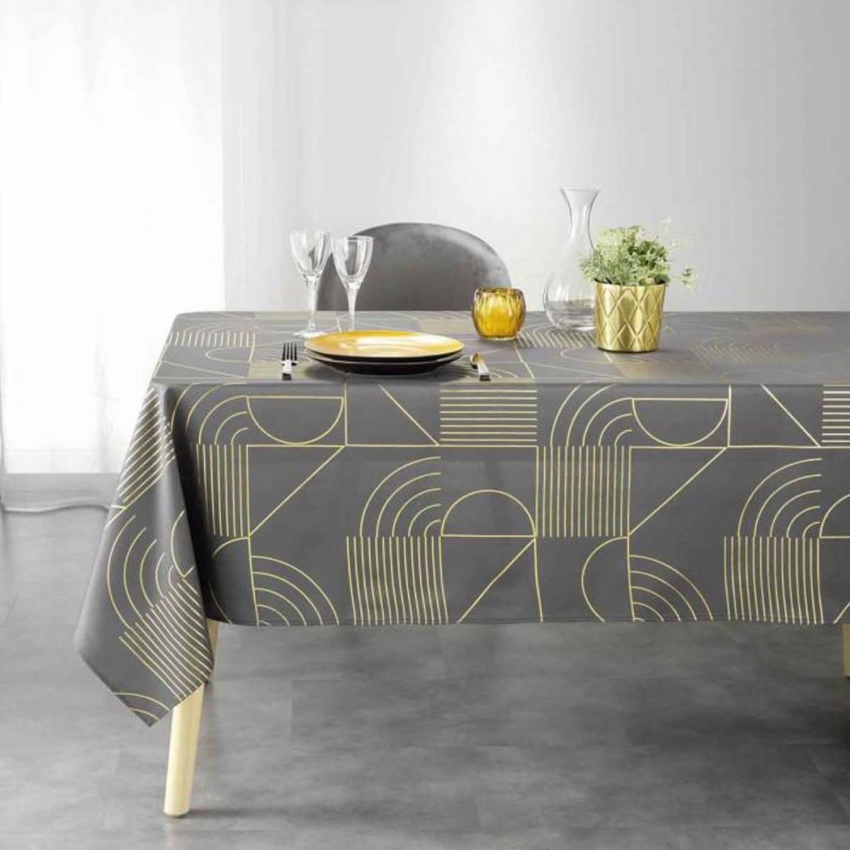 Paris Prix Nappe Imprimée Déco  Lineor  150x300cm Anthracite