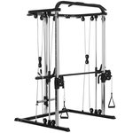 HOMCOM Station de musculation double polie barre de traction et barre longue musculation acier noir