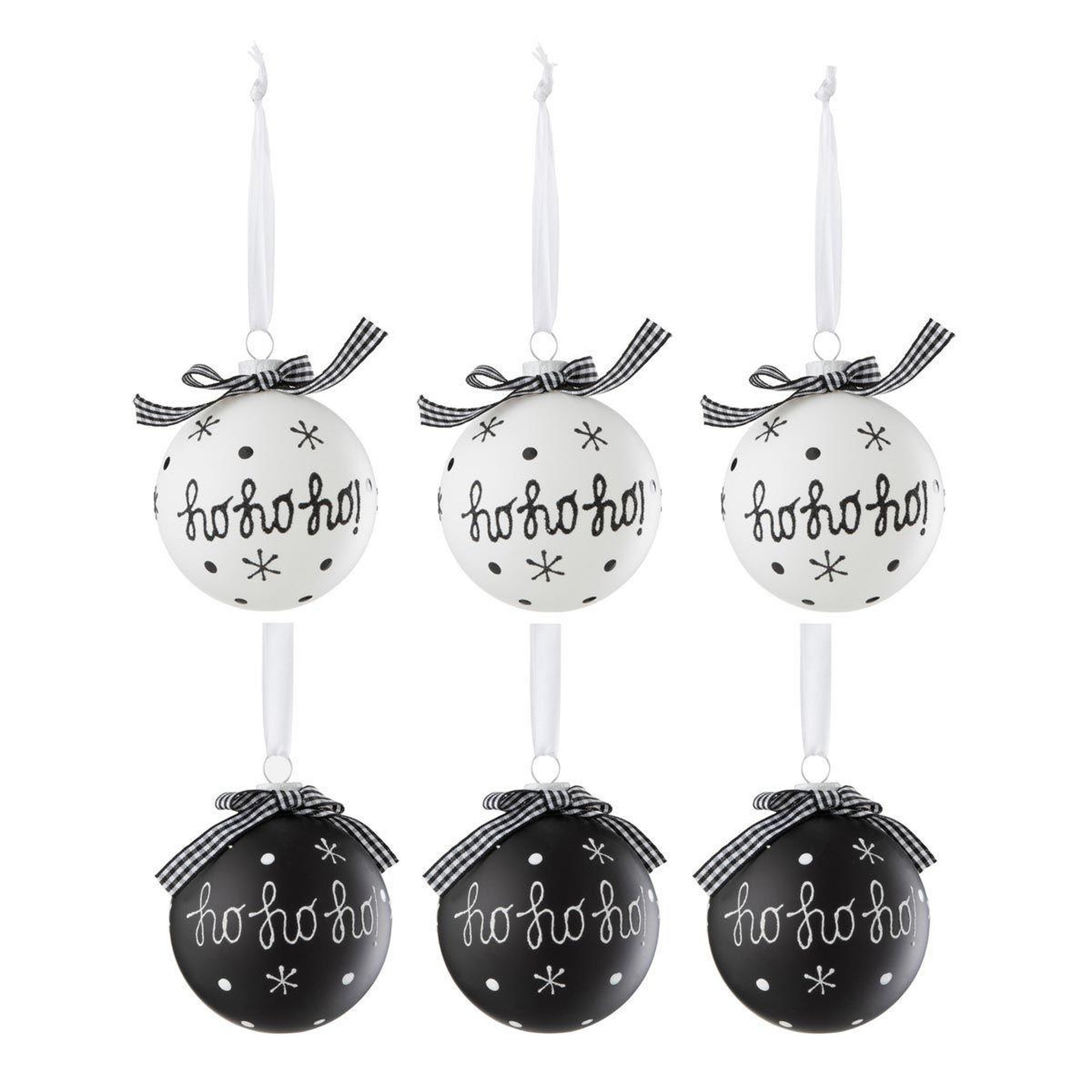 J-LINE Lot de 6 boules de noël  hohoho  8cm noir & blanc