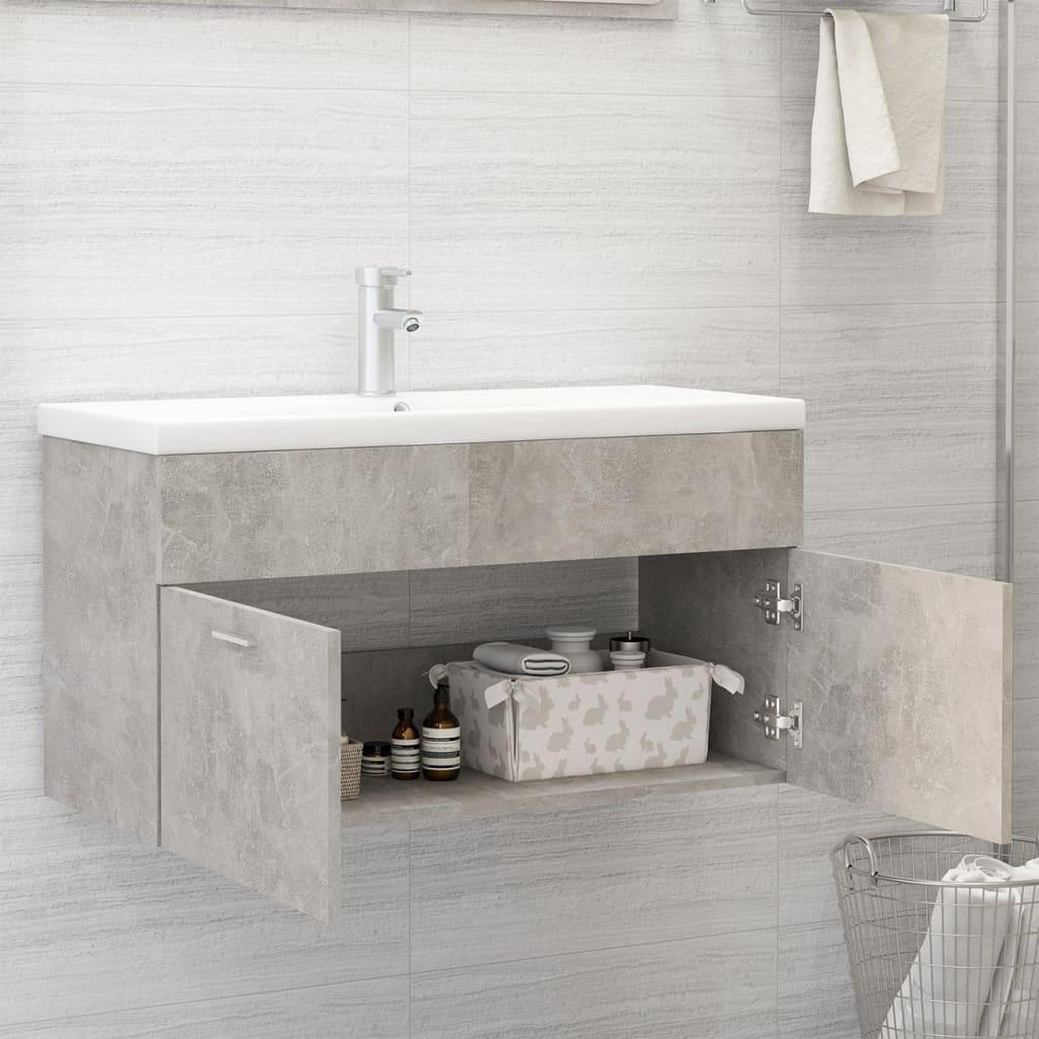 Voir la diapositive 3 : VIDAXL Armoire d'evier et lavabo integre Gris beton Bois d'ingenierie