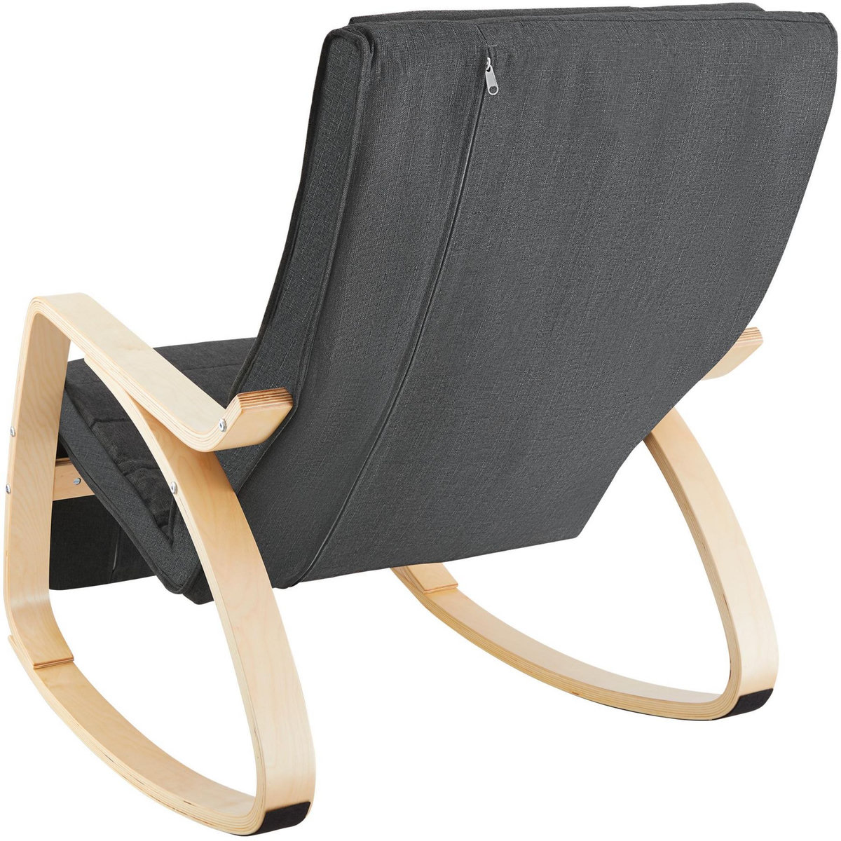 tectake Fauteuil à bascule Avec des accoudoirs, cadre en bois de bouleau gris foncé
