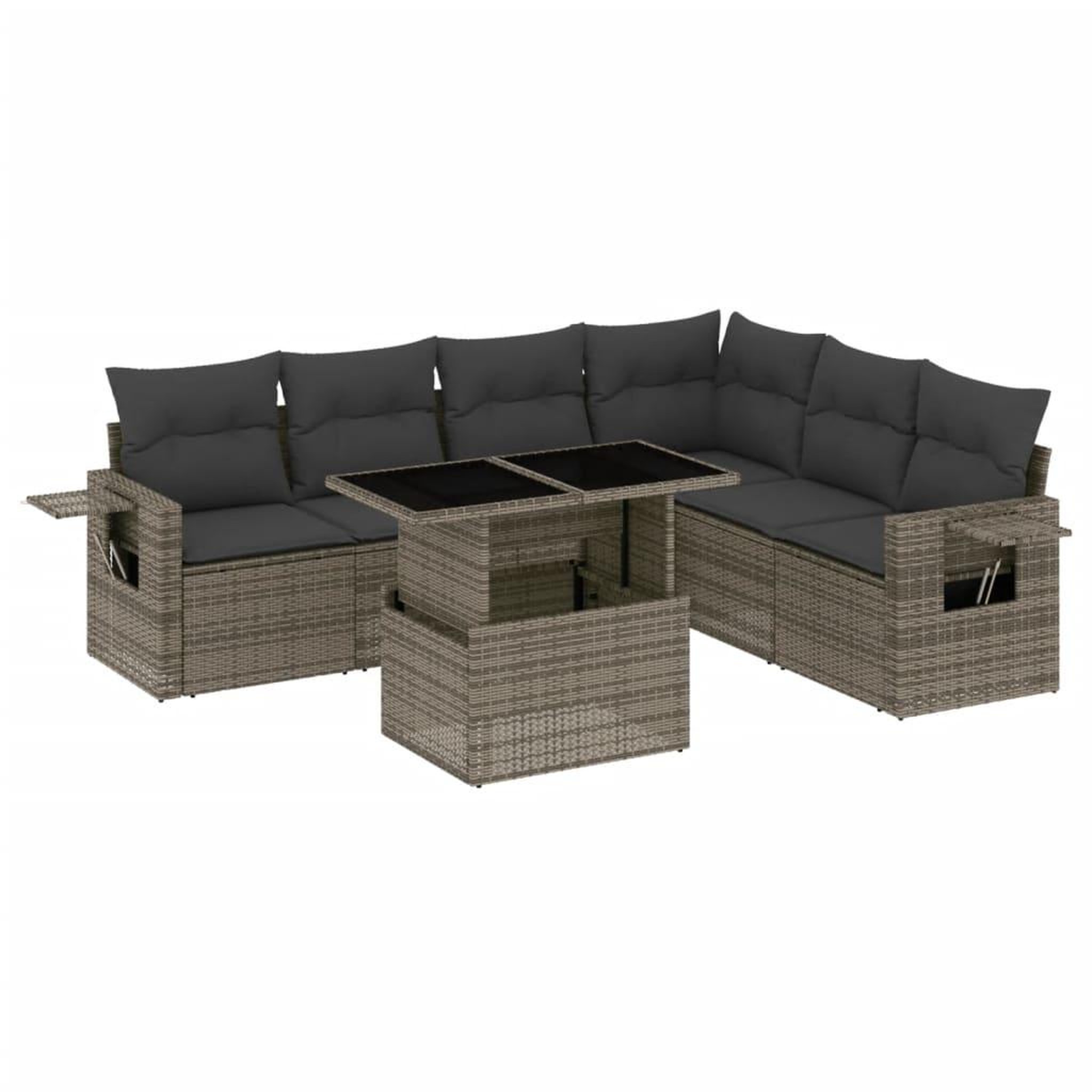 Voir la diapositive 2 : VIDAXL Salon de jardin avec coussins 7 pcs gris resine tressee