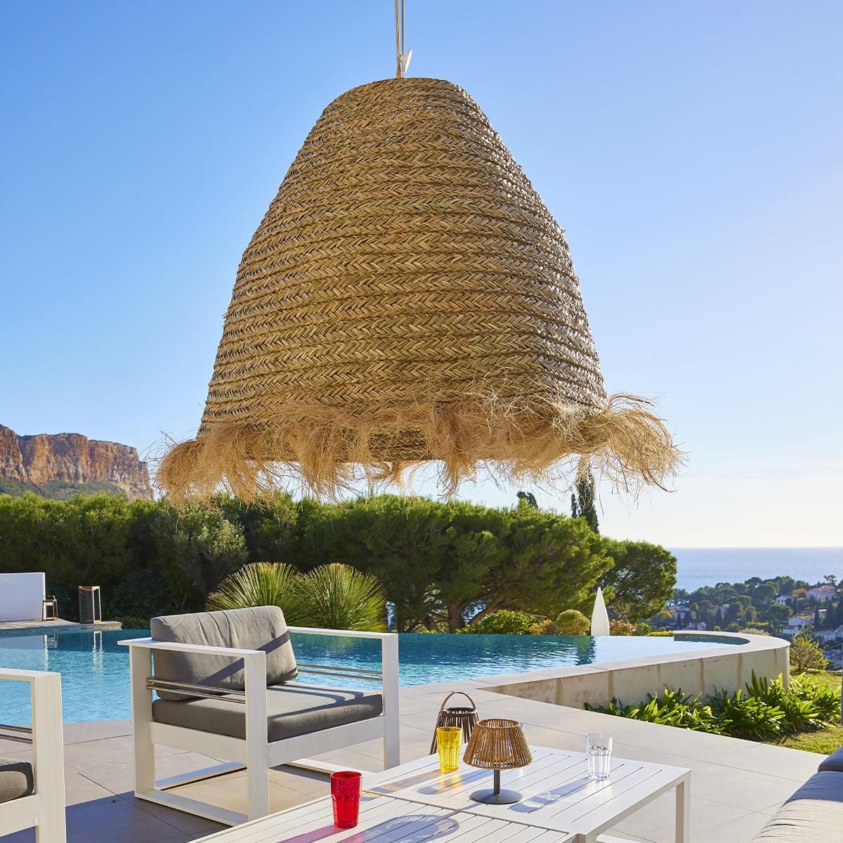 Lumisky Suspension d'extérieur avec câble BIG ANAFI Beige Fibre naturelle D100 cm