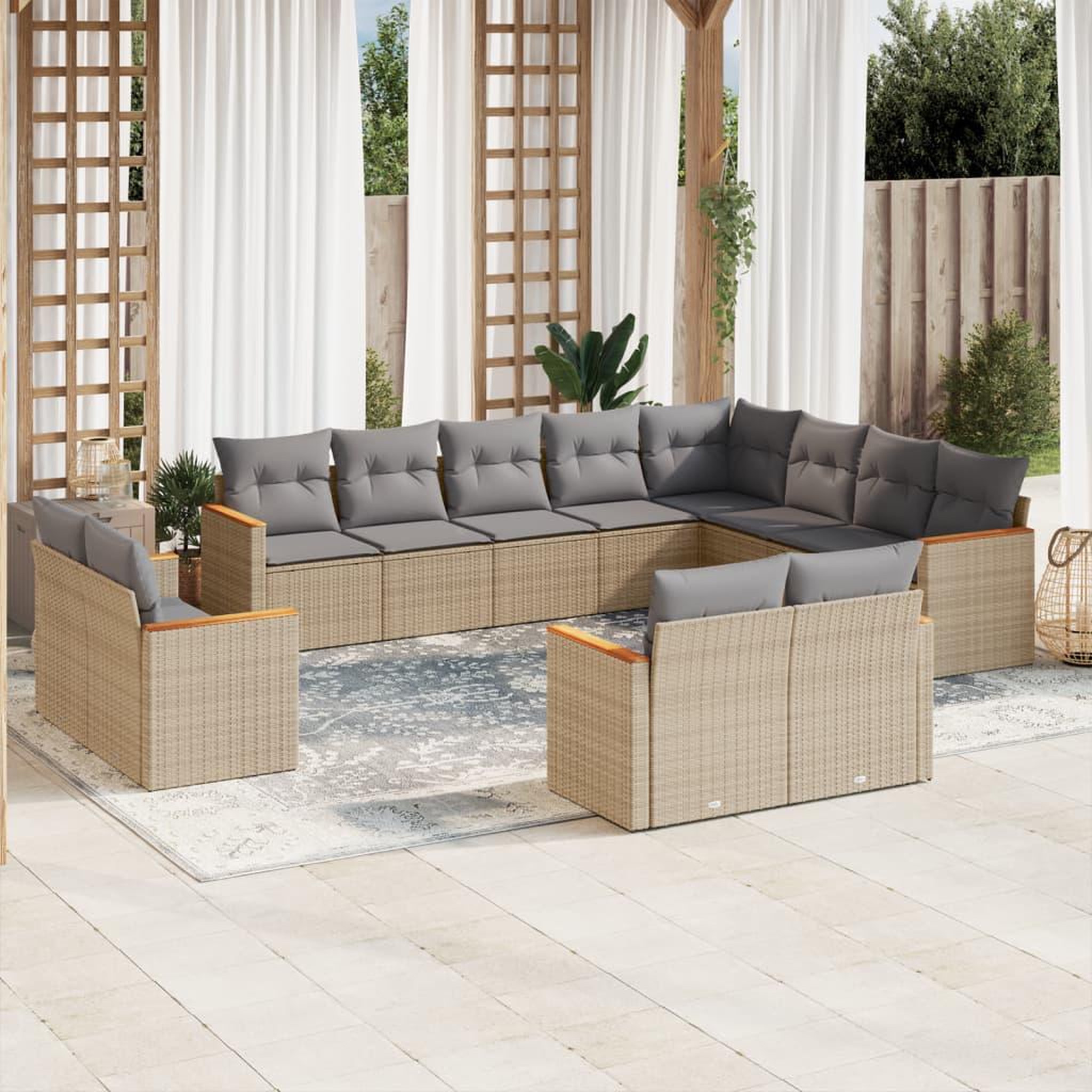 VIDAXL Salon de jardin avec coussins 12 pcs beige resine tressee