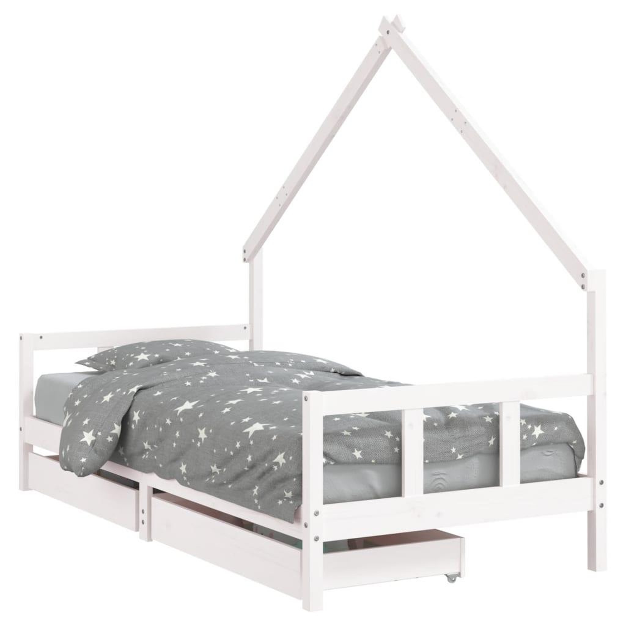 Voir la diapositive 2 : VIDAXL Cadre de lit enfant tiroirs blanc 90x200 cm bois de pin massif
