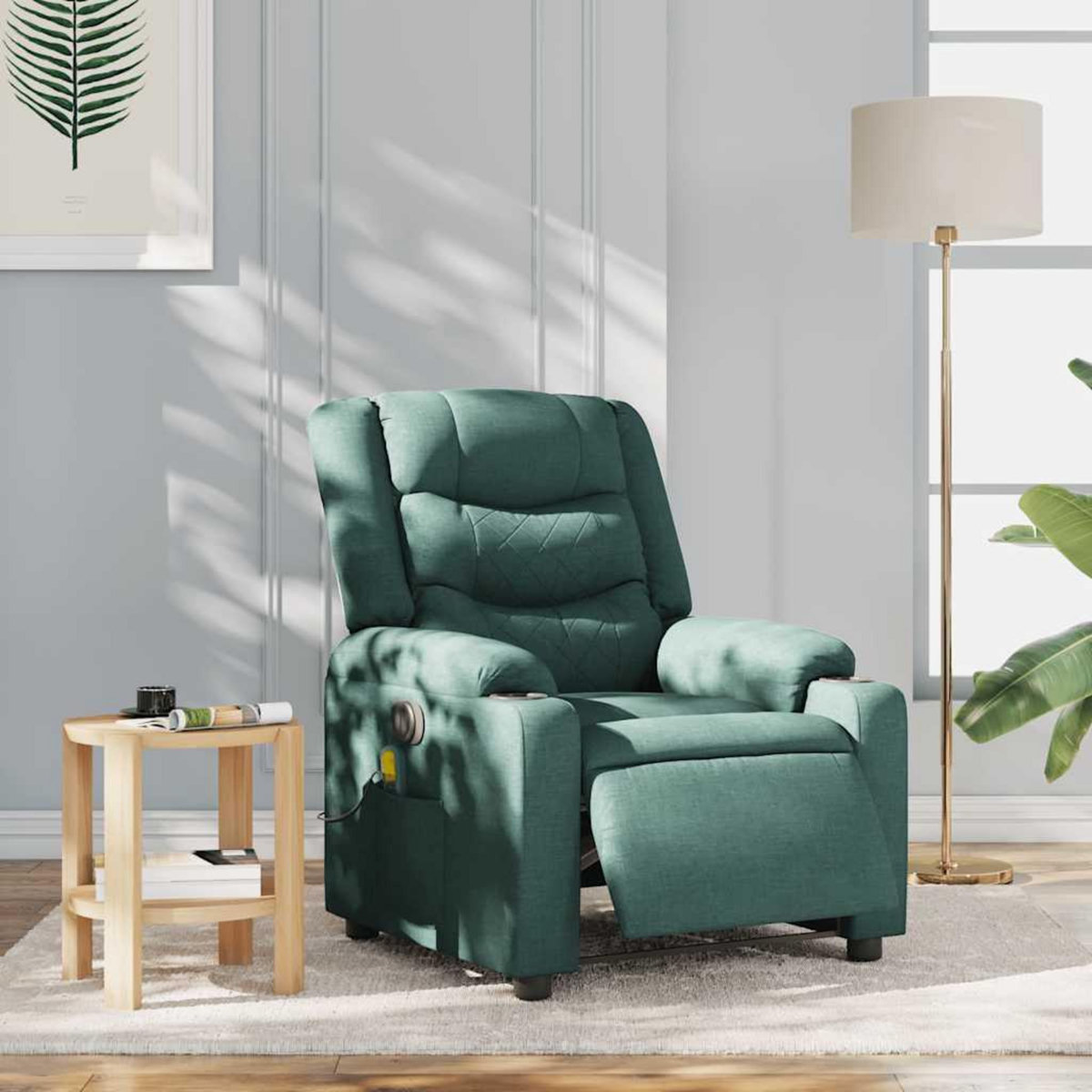 VIDAXL Fauteuil de massage inclinable electrique Vert fonce Tissu