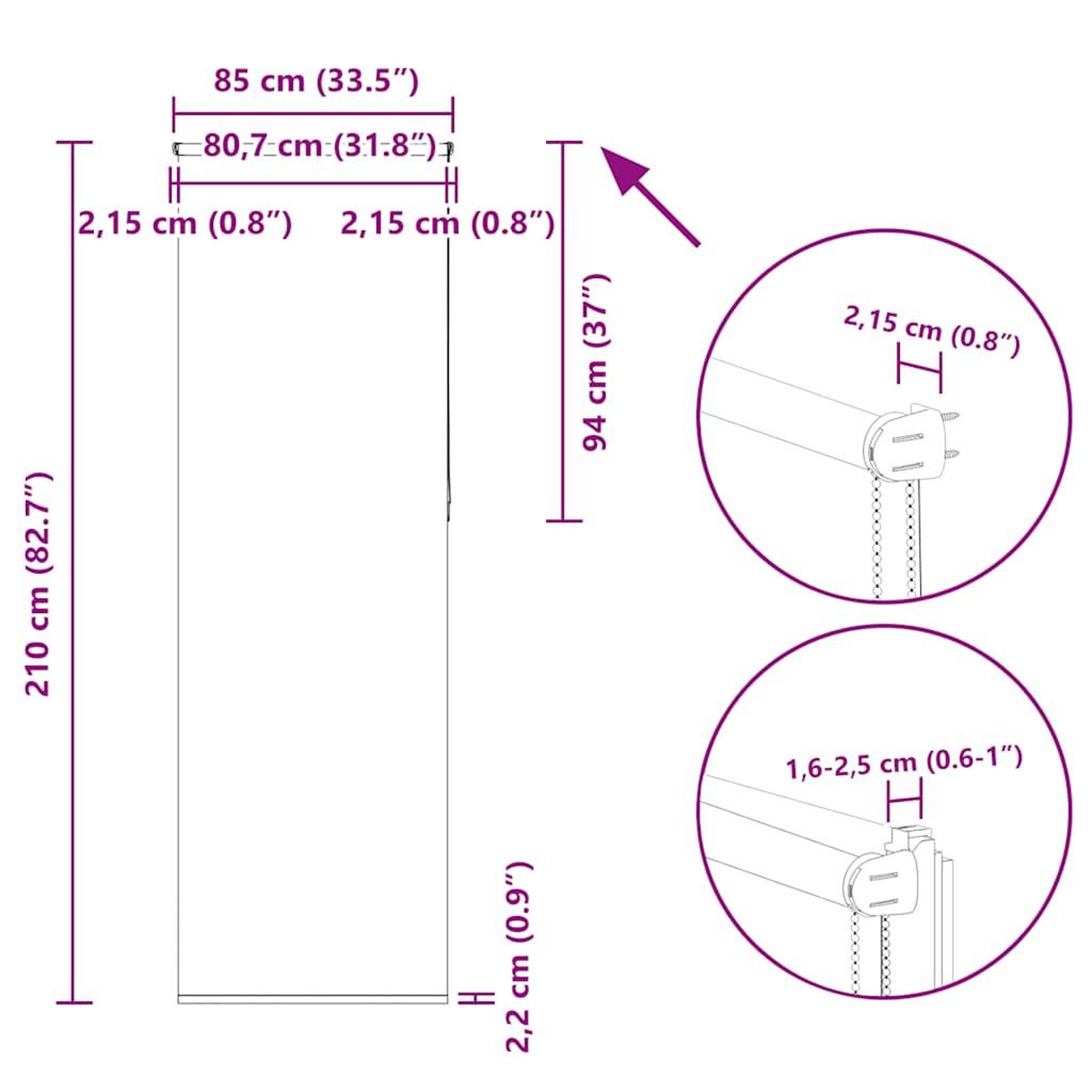 Voir la diapositive 6 : VIDAXL Store enrouleur occultant blanc casse 85x210cm largeur du tissu