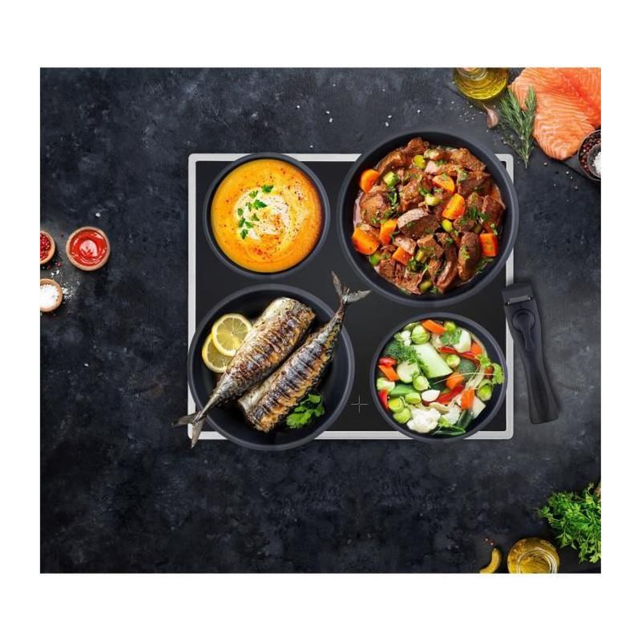Voir la diapositive 5 : Arthur Martin Batterie de cuisine induction - Arthur Martin - AM925B - Aluminium - 8 pieces - Poignée amovible - Tous feux dont induction