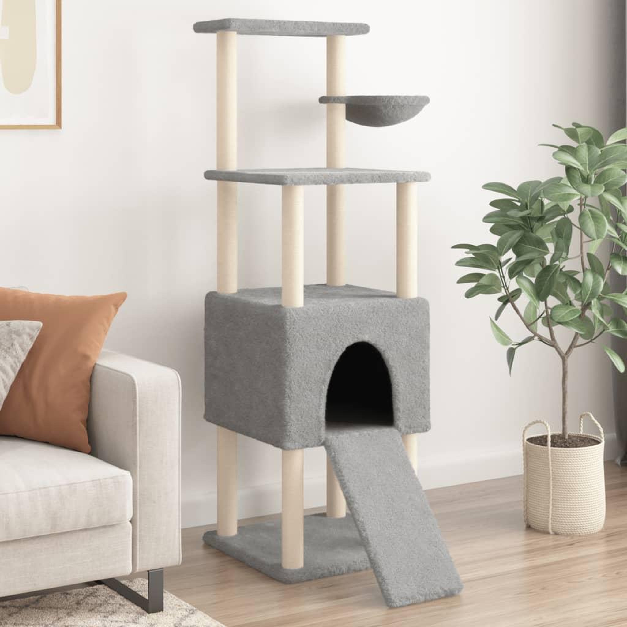 VIDAXL Arbre a chat avec griffoirs en sisal Gris clair 153 cm