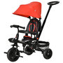 Voir la diapositive 1 : HOMCOM Tricycle enfant évolutif pliable 4 en 1 multifonction - pare-soleil, canne télescopique amovible - siège pivotant, harnais, arceau sécurité - 3 paniers rangement - métal PP rouge noir